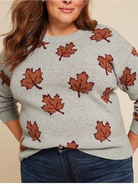Maurices Plus Size 4X Fall Leaves Crewneck Sweater